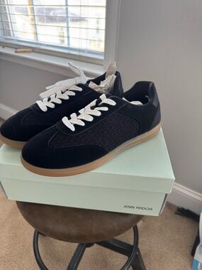 Jenn Ardor Black Sneakers with White Laces and Gum Sole